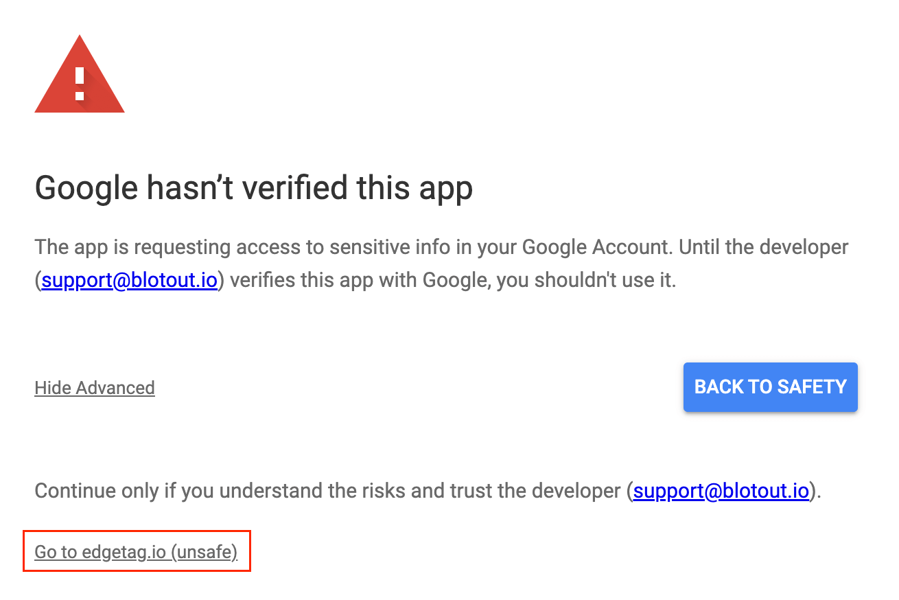 App is Not Verified, Go to EdgeTag (unsafe)